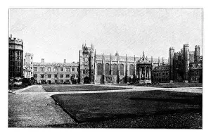 Old engraved illustration of Trinity College Cambridge, England