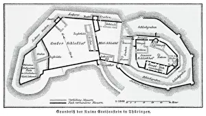 Old engraved illustration of top view of the ruins of Greifenstein Castle in Thuringia