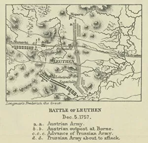 Old engraved map of Battle of Leuthen (5 December 1757)