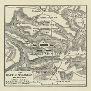Old engraved map of Battle of Naseby (14.06.1645)