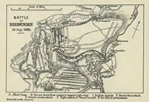 Battles & Wars Gallery: Old engraved map of Battle of Neerwinden (29.07.1693) - battle between the French, British