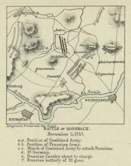 Old engraved map of Battle of Rossbach (5 November 1757 )during the Third Silesian War