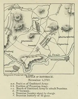 Old engraved map of Battle of Rossbach (5 November 1757 )during the Third Silesian War