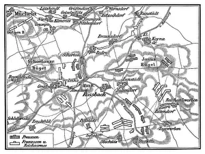 Prints of Copyright has expired on this artwork. From my own archives, digitally restored Historcal Battle Maps And Plan Prints: Old engraved map of Battle of Rossbach (5 November 1757 ) during the Third Silesian War