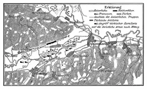 Old engraved map of the Battle of Saint Gotthard - part of the Austro-Turkish War (1663-1664)