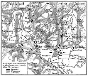 Prints of Copyright has expired on this artwork. From my own archives, digitally restored Historcal Battle Maps And Plan Prints: Old engraved map of Battle of Sedan