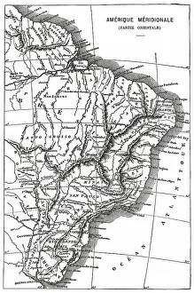 Old engraved map of Brazil, South America