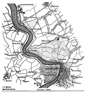 Prints of Copyright has expired on this artwork. From my own archives, digitally restored Historcal Battle Maps And Plan Prints: Old engraved map of the siege of Antwerp by Alexander Farnese from 10