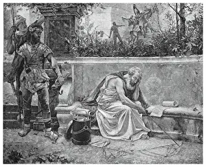 Prints of Copyright has expired on this artwork. From my own archives, digitally restored. Archimedes of Syracuse (ca. 287 BC - 212 BC) was an ancient Greek mathematician, physicist and engineer Unveiling the Universe: A Stunning Collection of Astronomy Images: Old engraving illustration of death of Archimedes (ancient Greek mathematician)