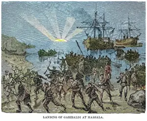 Battles And War Prints: Old engraving illustration of landing of Giuseppe Maria Garibaldi