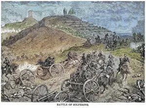 Battles And War Prints: Old engraving illustration of Napoleon III at the Battle of Solferino (24 June 1859)