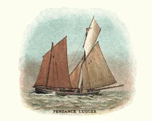 Images Dated 21st July 2018: Old fashioned Penzance Lugger, Boat, 19th Century