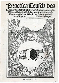 Cupid Prints: Old German Zodiac W/Pisces In Center