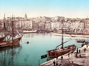 Museum Building Prints: The old harbour, Vieux Port, with Hotel Dieu Hospital in the background