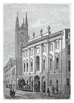 Old illustration of The Bank of England in London, England