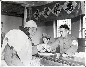Nationalist Prints: Old Man Receiving Ration Ticket