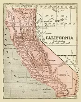 Images Dated 28th July 2016: Old map of California 1855
