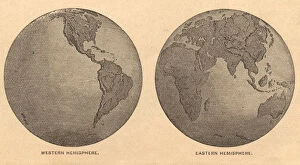 Images Dated 17th May 2013: Old, Map of Eastern and Western Hemispheres, From 1875