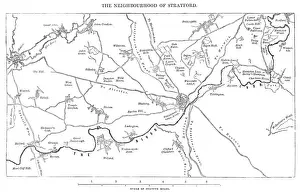 Old Map of the Stratford-on-Avon District of England circa 16th Century