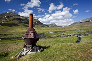 Lapland Collection: Old oven at the Saelka mountain hut, Kungsleden, The Kings Trail, Lapland, Sweden, Europe