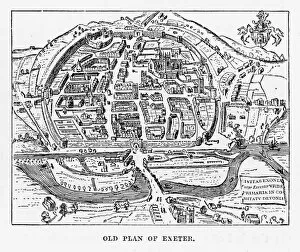 Images Dated 24th March 2017: Old Plan of Exeter in Devon, England Victorian Engraving, 1840