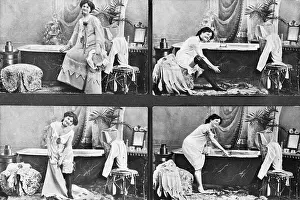 Side Chair Prints: Old Postcards Showing Lady Undressing for Bath