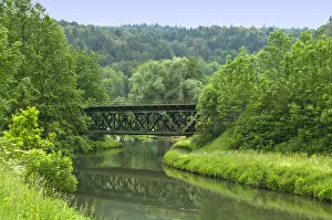Old railway bridge over the river Pegnitz in Enzendorf, Bavaria, Germany, Europe