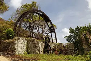 Bad Condition Prints: Old sugar mill, mill wheel, rusted, Trinidad and Tobago