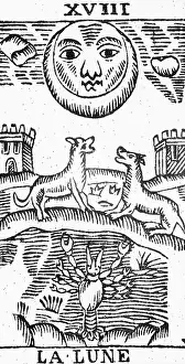 Bark Prints: Old Tarot Card; 2 Dogs Bark @ Moon;Lobst
