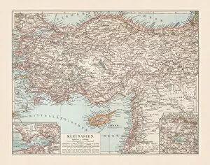 Cyprus Collection: Old topographic map of Asia Minor (Turkey), lithograph, published 1897