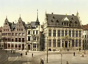 Historical Old Town Prints: Old Town of Bremen, Germany, Historic