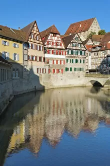 Historical Collection: Old town with Kocher river, Schwaebisch Hall, Hohenlohe, Baden-Wuerttemberg, Germany, Europe