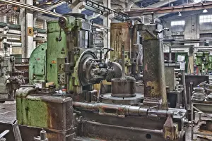 Absence Prints: Old turning lathe, detail, in an old abandoned factory in Rijeka, Croatia, Europe