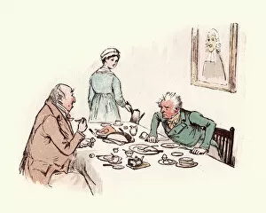 Images Dated 31st January 2018: Two old victorian men arguing over the dinner table