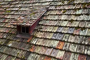 Old weathered roof with colorful tiles, Schaffhausen, Switzerland