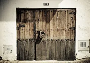 Closed Prints: Old wooden door with a large padlock, Bogota, Colombia, South America