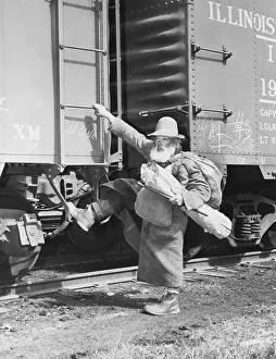 Homeless Person Prints: Older Man About To Board Rails
