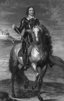 Ride Prints: Oliver Cromwell On Horse; Engraving