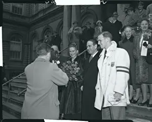 Vincent R Prints: Olympic Champs Standing on City Hall Steps