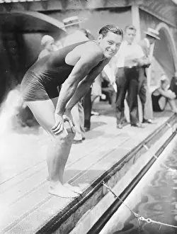 Olympic Swimmer Johnny Weissmuller at the Pool