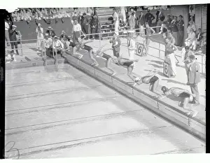 Swimmer Prints: Olympic Swimmers Diving into Pool