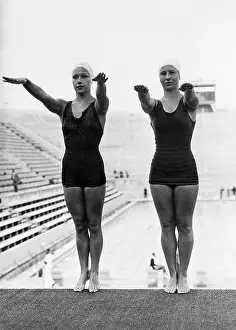 Diving Prints: Olympic Women Divers Stand On High Board