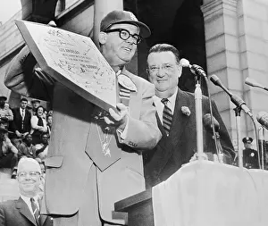 Hospitality Prints: O'Malley Presents the Home Plate to Mayor Norris Poulson