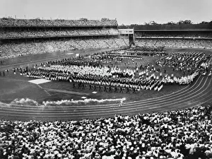 Prints of The final Olympic torch bearer reaches the Melbourne Cricket Ground during the opening ceremonies of the Summer Olympics in Australia, November 26th 1956 Bettmann Archive Prints: Opening Ceremony At Melbourne Summer Olympics