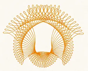 1940 1980 Retro Styled Image Prints: Orange Spiral Line Drawing