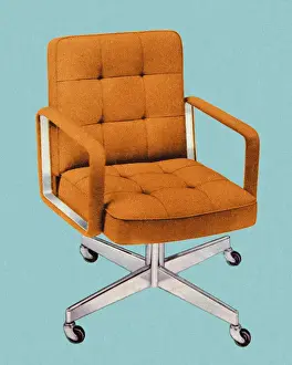 Ilustration Prints: Orange Vintage Office Chair