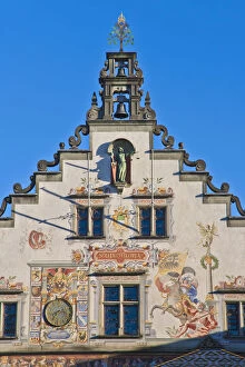 Ornate facade, Renaissance style, paintings, old town hall, Lindau, Lake Constance, Bavaria, Germany, Europe