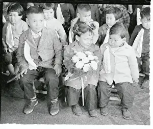 Taiwan Prints: Orphans Waiting with a Bouquet of Flowers