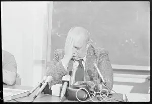 Hands On Face Prints: Orville Kelly Speaking at News Conference