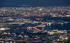Elevated Road Prints: Osaka bay night view from Rokko mountain